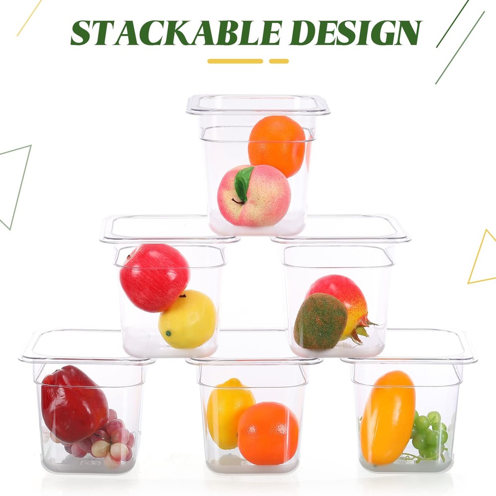Yinder 12 Pcs Plastic Clear Food Pans 1/6 Size Stackable 4'' Deep,