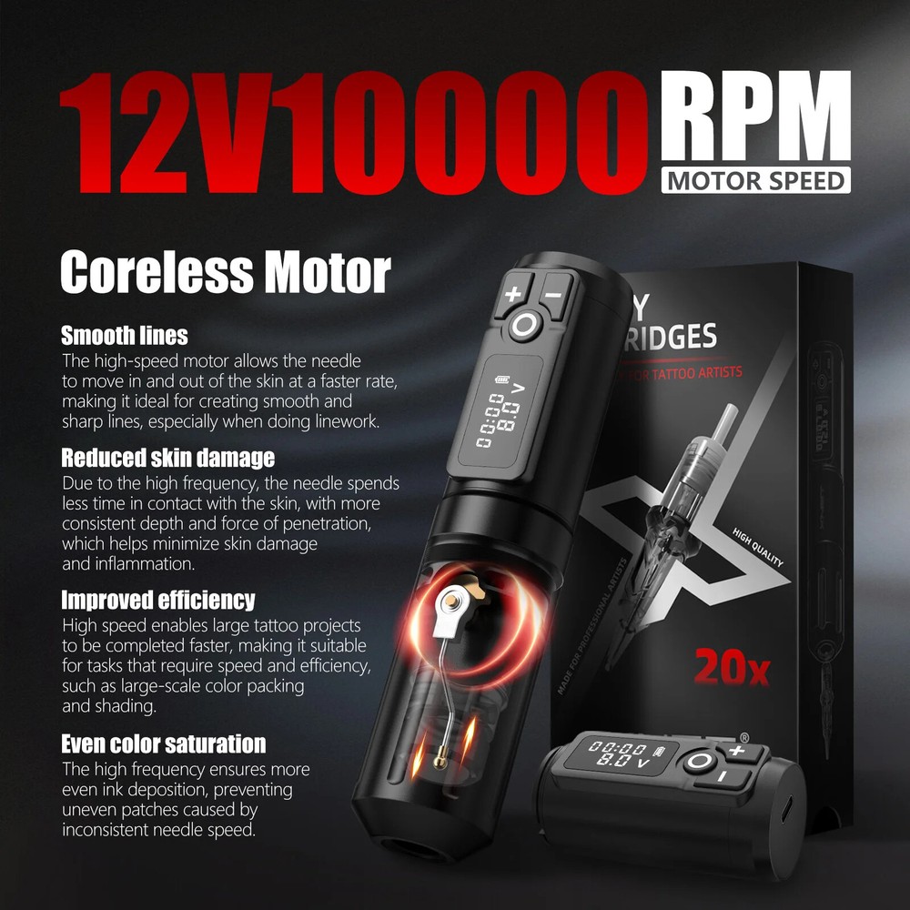 XNET Plus Wireless Tattoo Machine Pen Powerful Coreless Motor 2000mah Battery