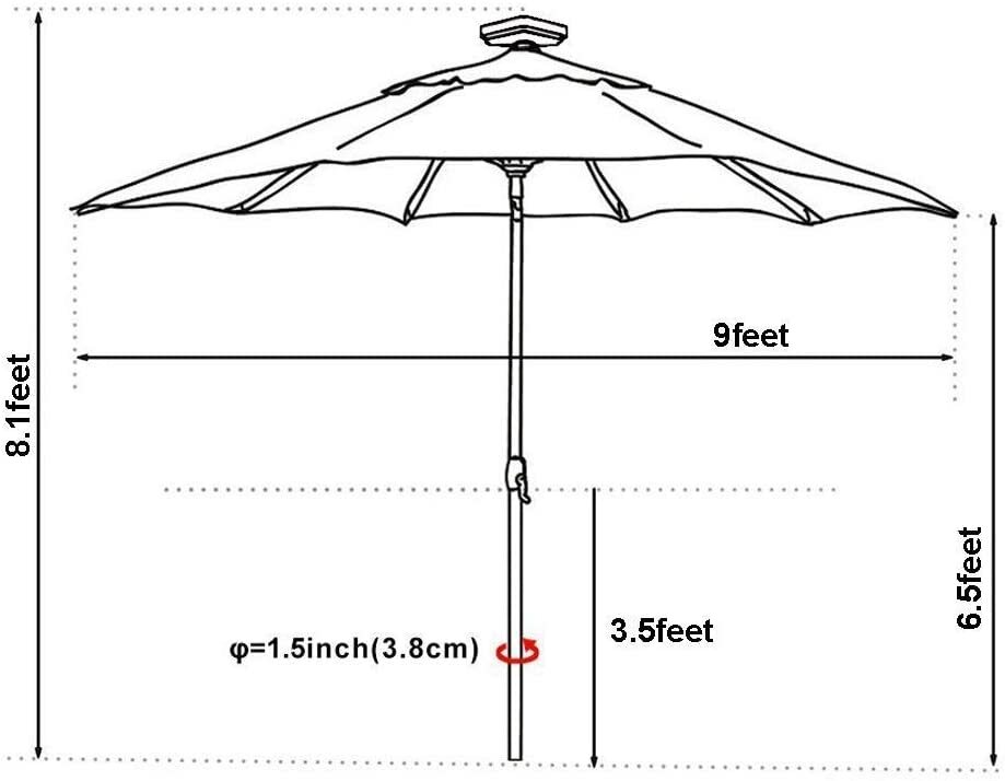 EliteShade USA Umbrella Solar 9ft Market Umbrella with 80 LED Lights