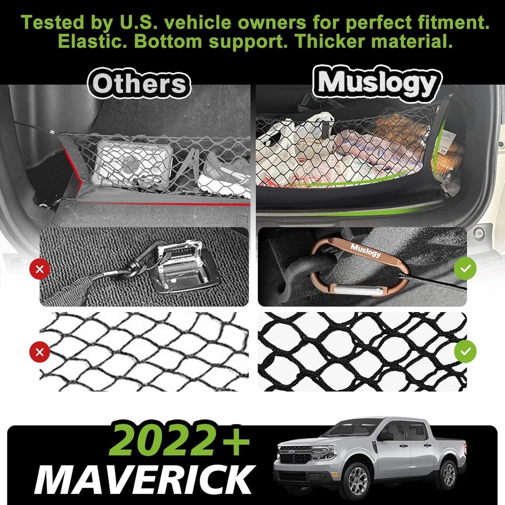 Stretchable Cargo Mesh Net Organizer with Hooks Compatible with Ford Maverick 20
