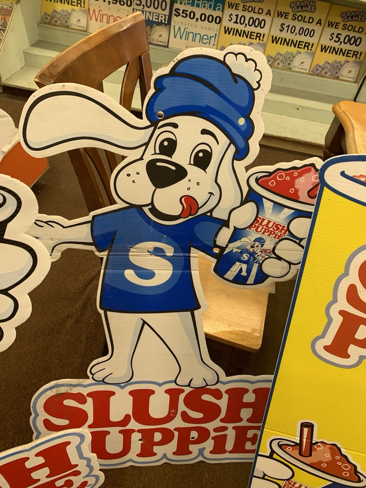 3 HUGE SLUSH PUPPIE COLOPLAST SIGNS 2 DOGS, 1 CUP. 4 FEET TALL RARE
