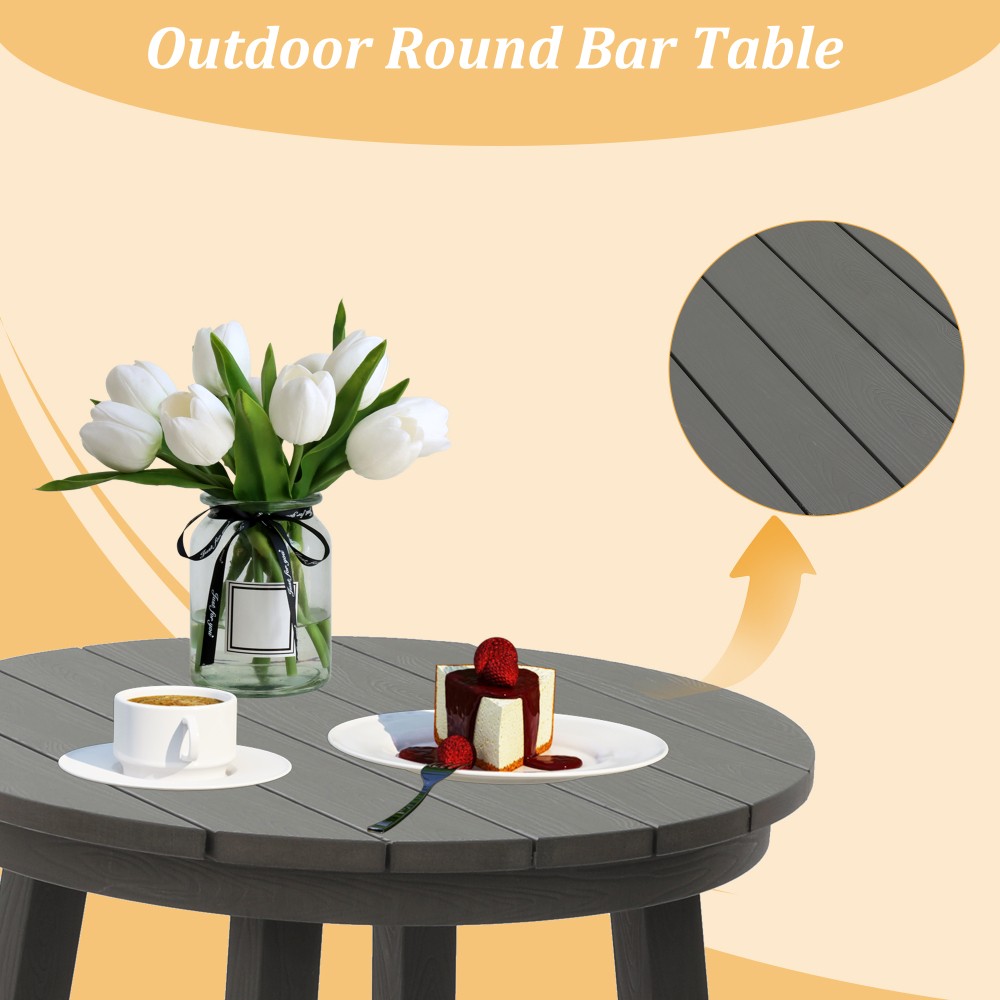 Outdoor Bar Table for Patio, Deck, Pool w/ Step Bar & High Load Capacity, Gray