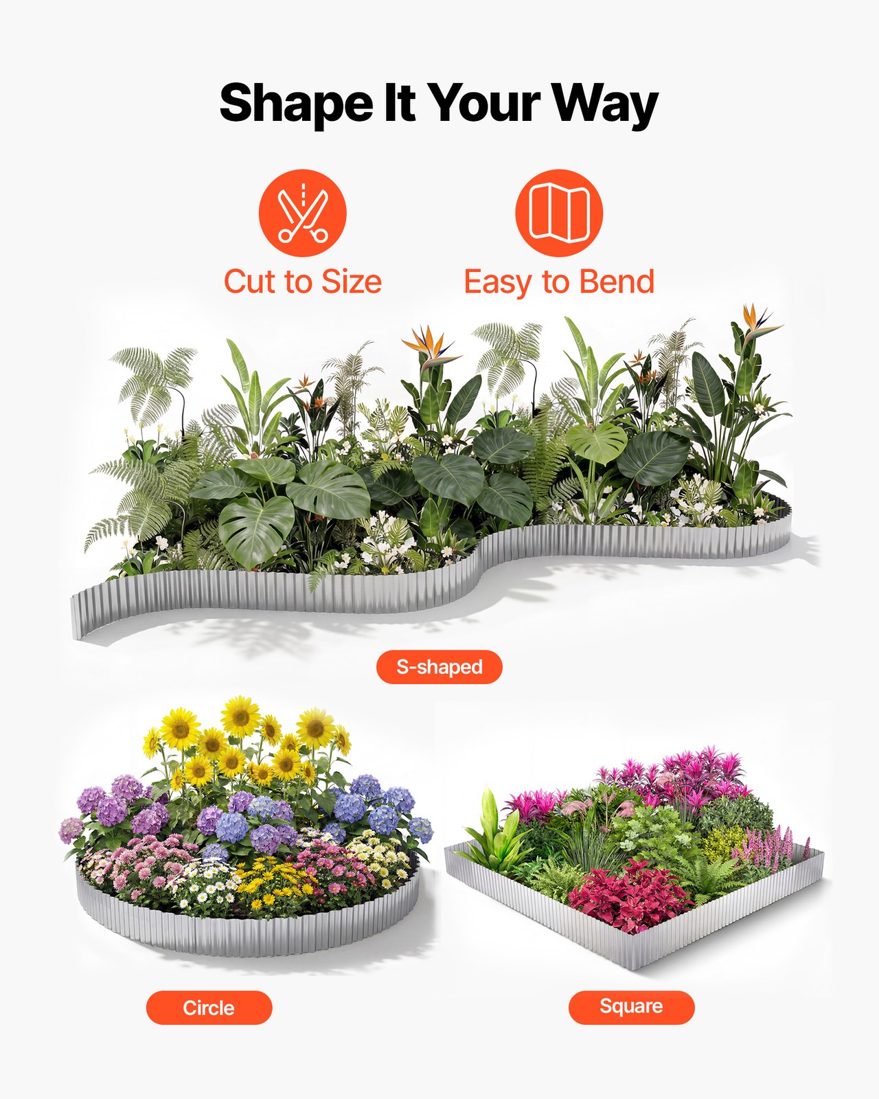 VEVOR Galvanized Steel Landscape Edging 50 ft x 6 in Metal Garden Edging