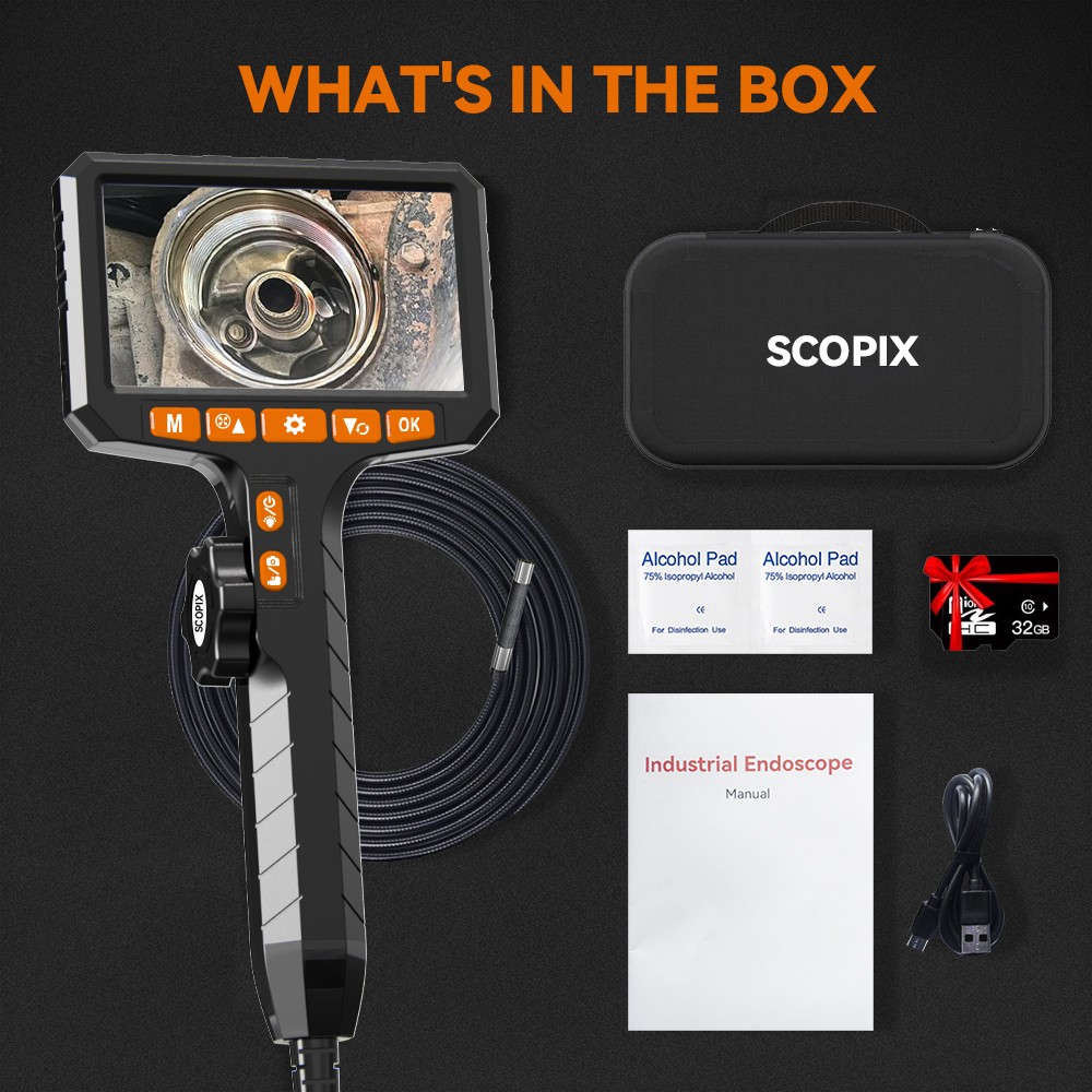 Two-Way Articulating Borescope Camera with Light Endoscope Inspection HD Camera