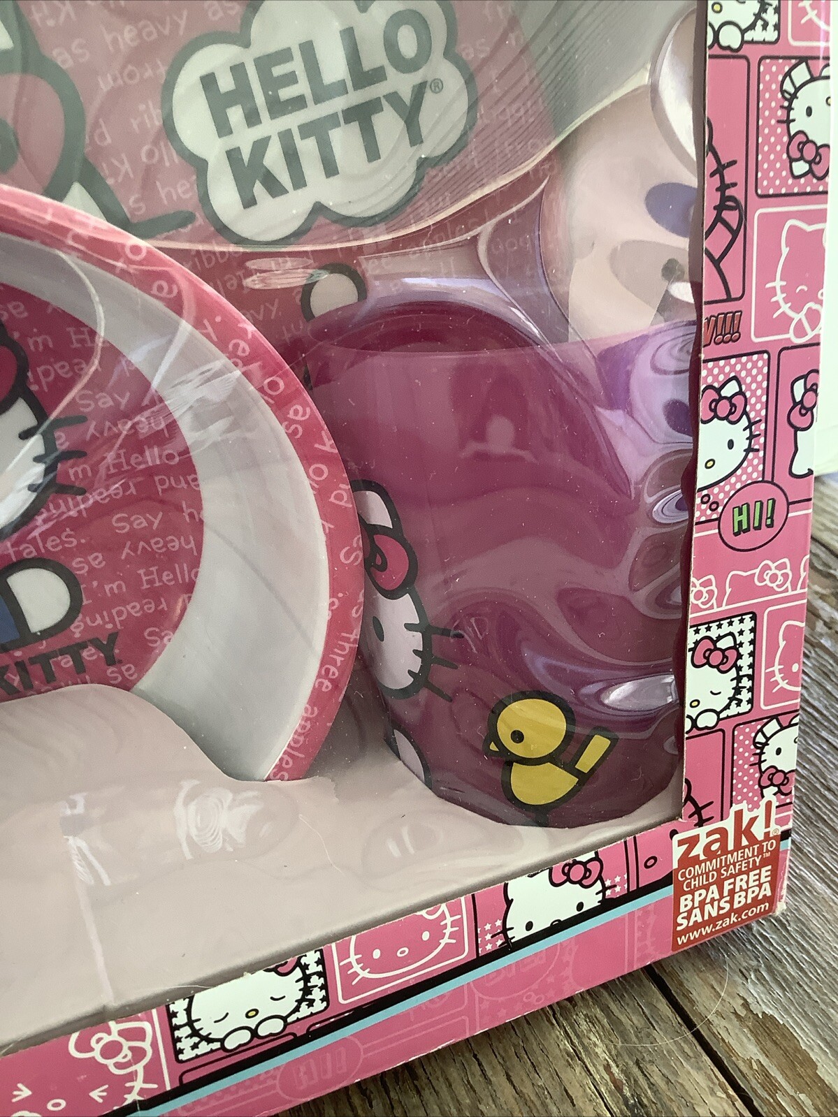 New Zaki Child's Hello Kitty Dinner Mealtime Set Includes Plate Cup & Bowl NEW!