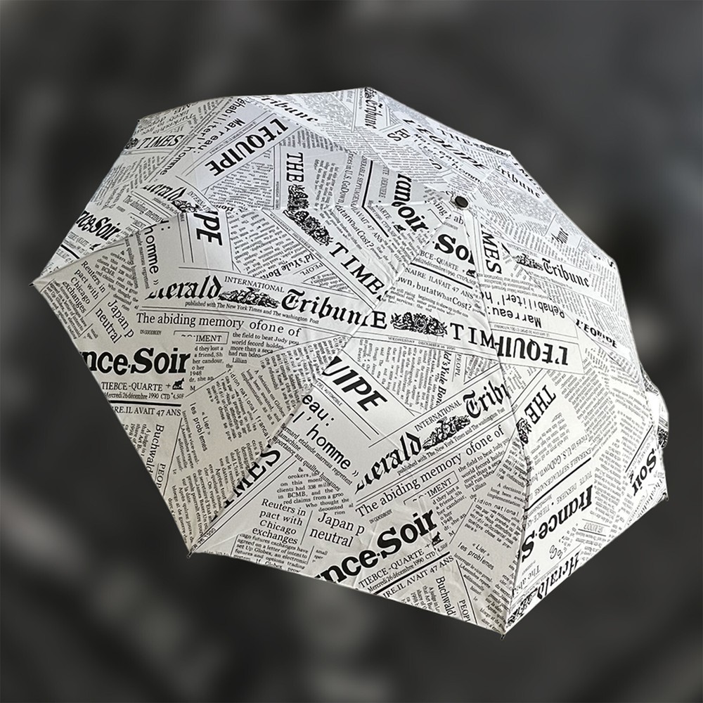 ENAPY Automatic FoldingUmbrella with UV Protection - White Newspaper Pattern
