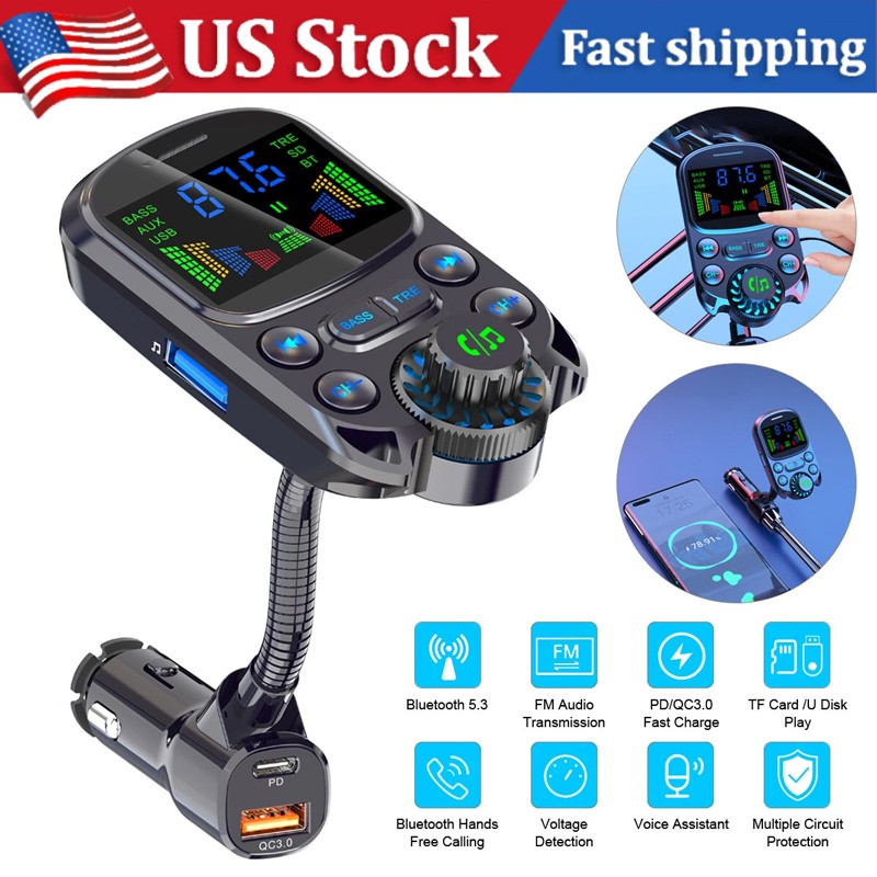 Car Bluetooth FM Transmitter Radio Wireless Adapter Hands-Free 3-Port Charger