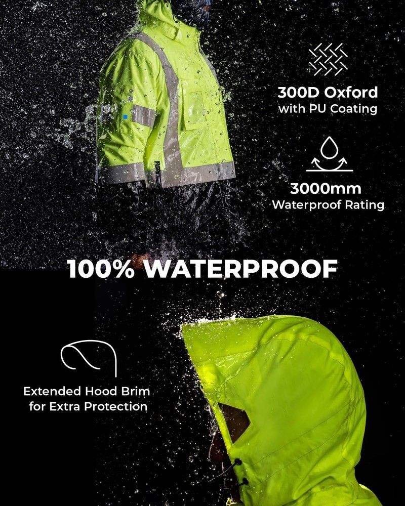 Men's Waterproof Hi-Vis Jacket with Multiple Pockets - Cold Weather Essential