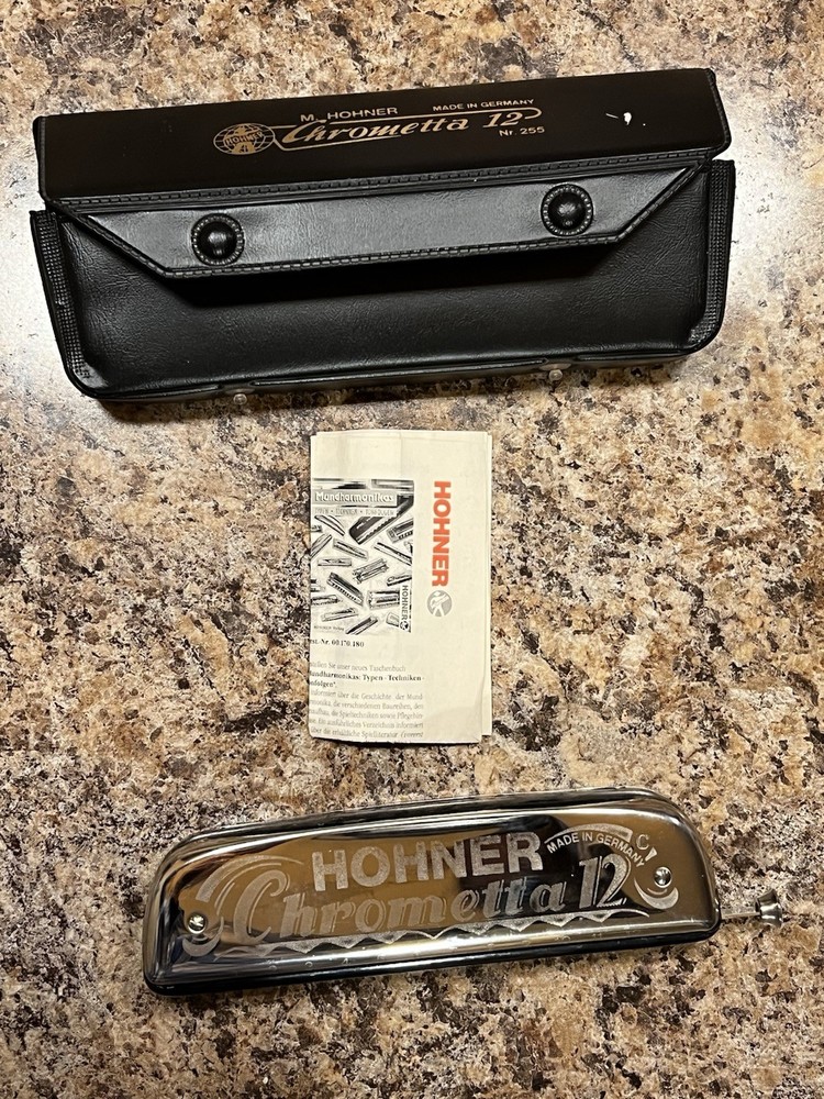 HOHNER Chrometta 12 Chromatic Harmonica Key C Silver Chrome with Case & Manual