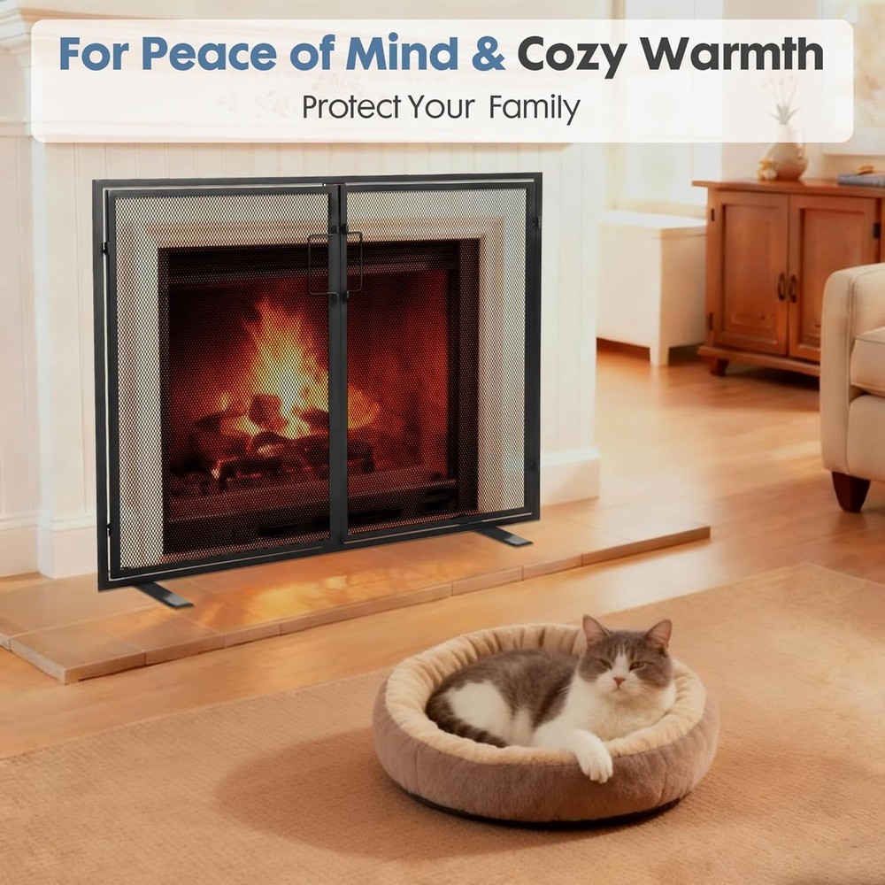Spark Guard Cover Fireplace Screen 2 Panel Design for Preventing Ember Escape