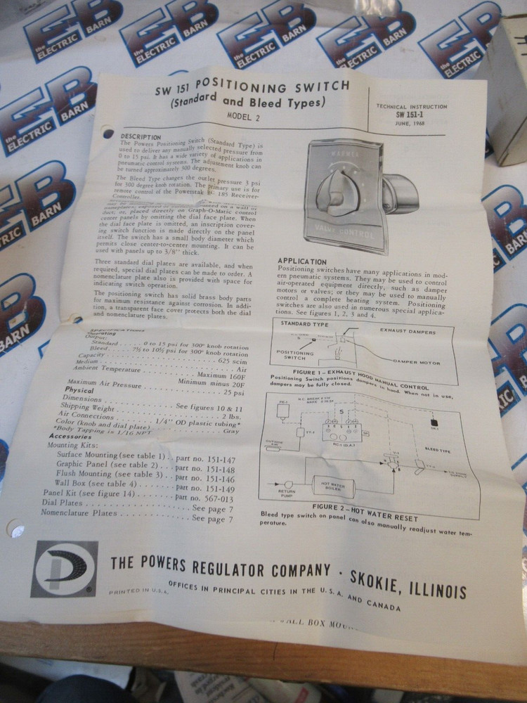 Powers Regulator Company 151-142 Model 2F5 Positioning Switch -NEW-B
