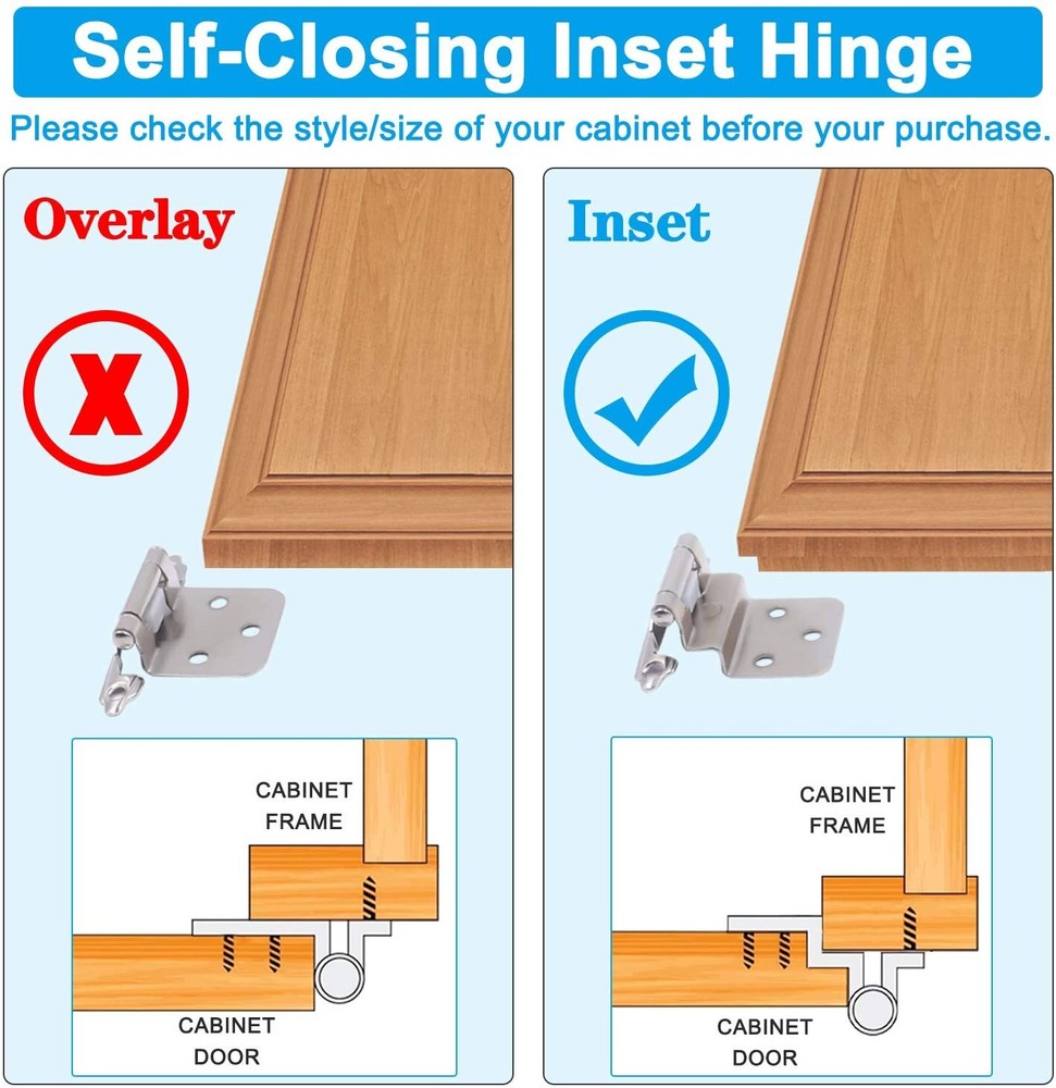 20PCS 3/8"Inset Kitchen Cabinet Hinges Self Closing Face Mount Cupboard Hinges