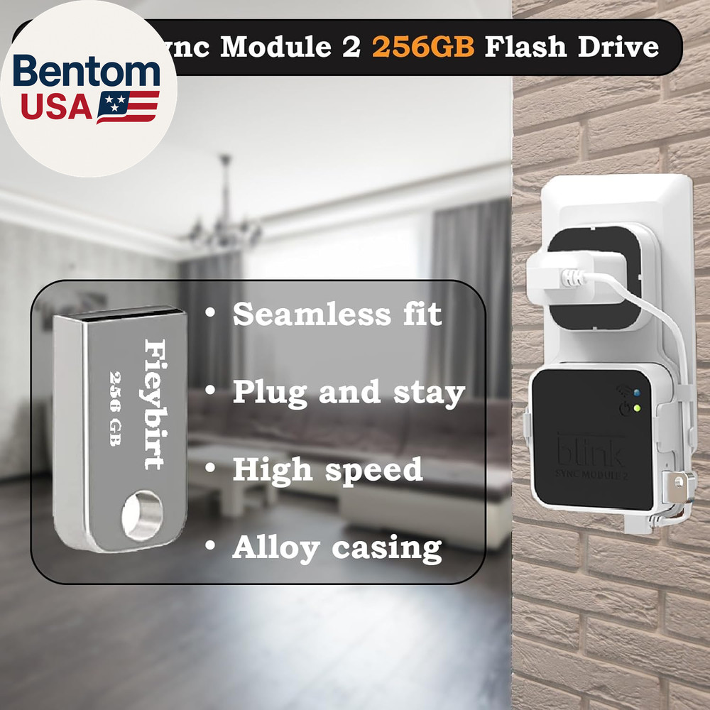 256GB USB Flash Drive & Outlet Mount for Blink Sync Module 2, Space Saving and E