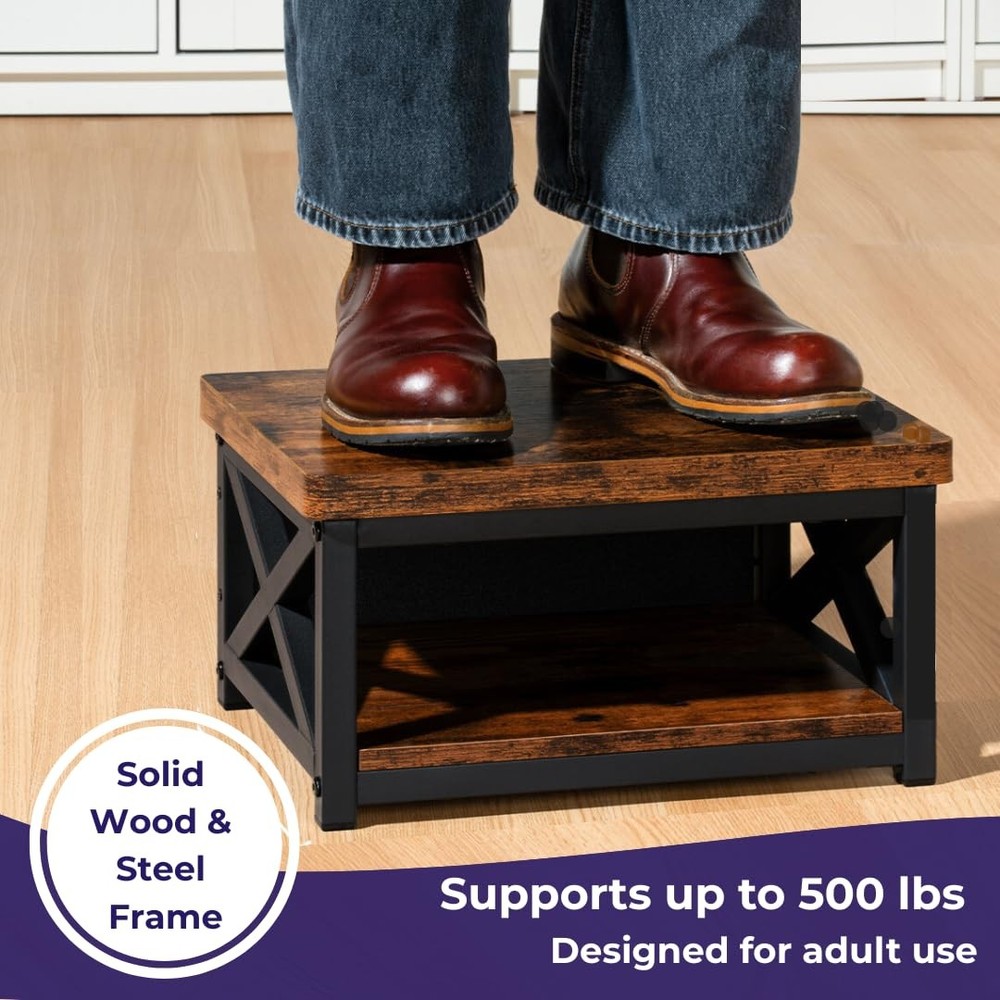 Wooden Step Stool For Bed 8 Inch Bedside Riser Storage Shelf 500lb Rustic