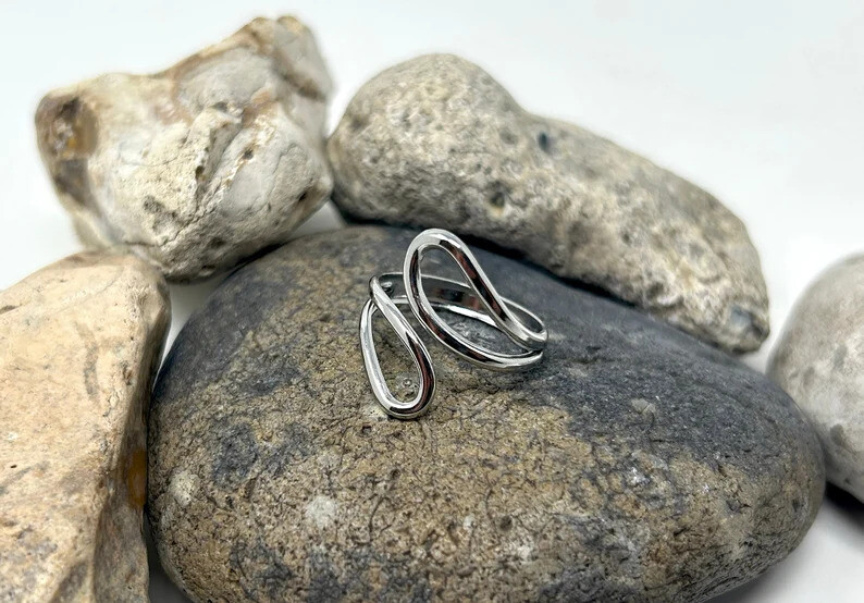 925 Solid Sterling Silver Statement Ring Bypass Ring Wrap Around Ring ALL Size