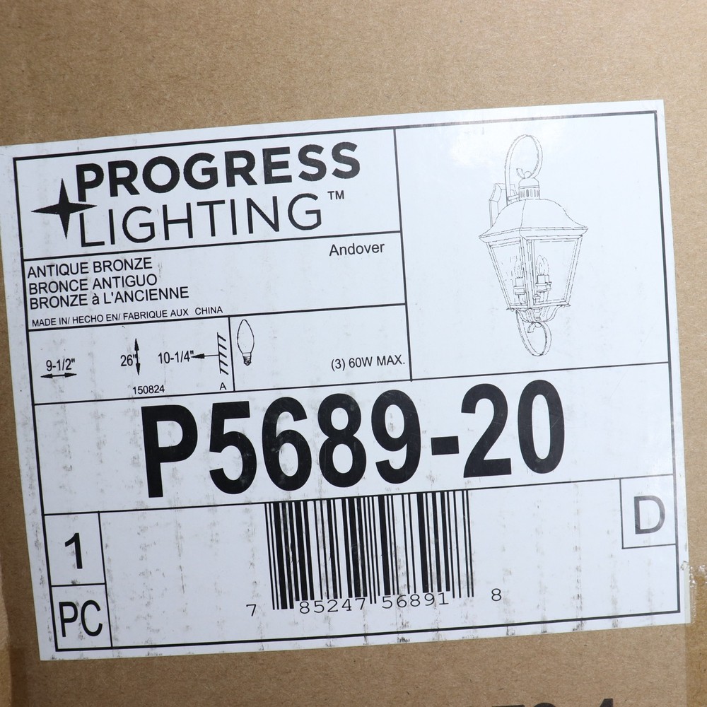 Progress Lighting Andover Three-Light Large Wall Lantern Bronze P5689-20