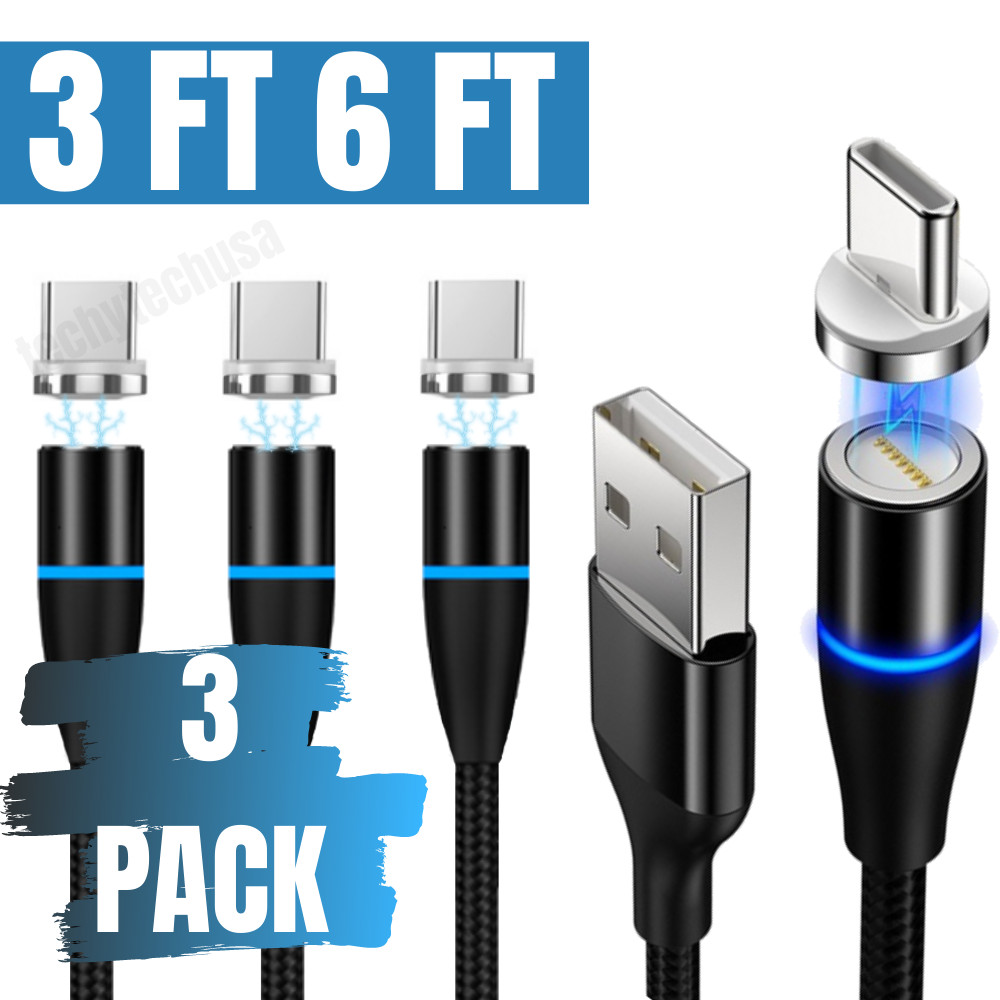 3Pack 3/6Ft 360° Magnetic Type C Cable Fast Charge USB C Phone Charger Data Sync