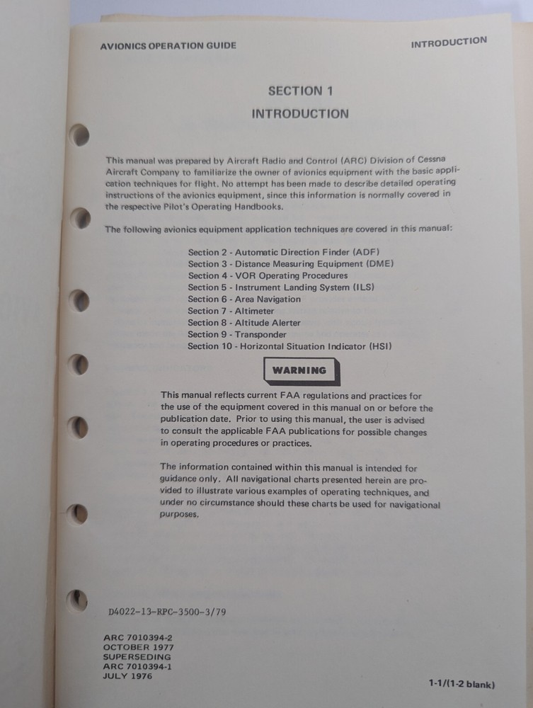 1977 Cessna Avionics Operating Guide Pilots Operating Handbook Supplement