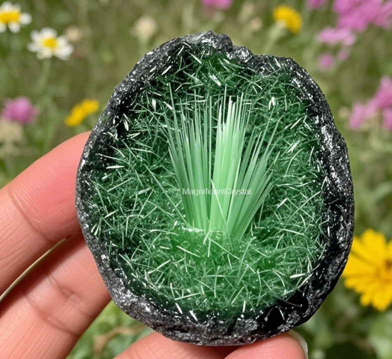 Rare Natural Meteorite Quartz Crystal Specimen Goethite Green Copper Ore Decor