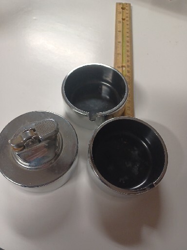 Set x 3 Martian Stacking Chrome Ashtrays & Lighter Not Tested