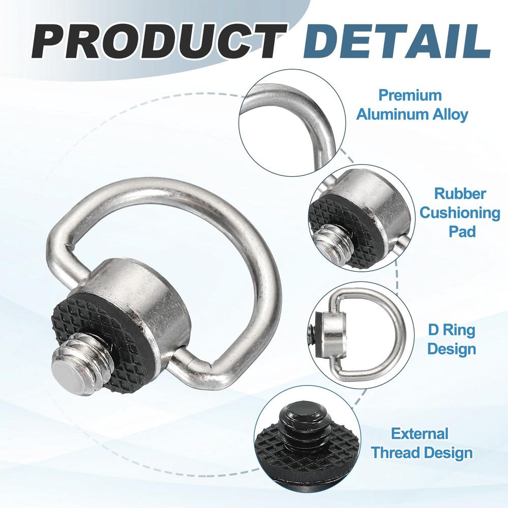 4Pcs 1/4" Thread D Ring Camera Neck Strap Screw Holder with Rubber Washer,Silver