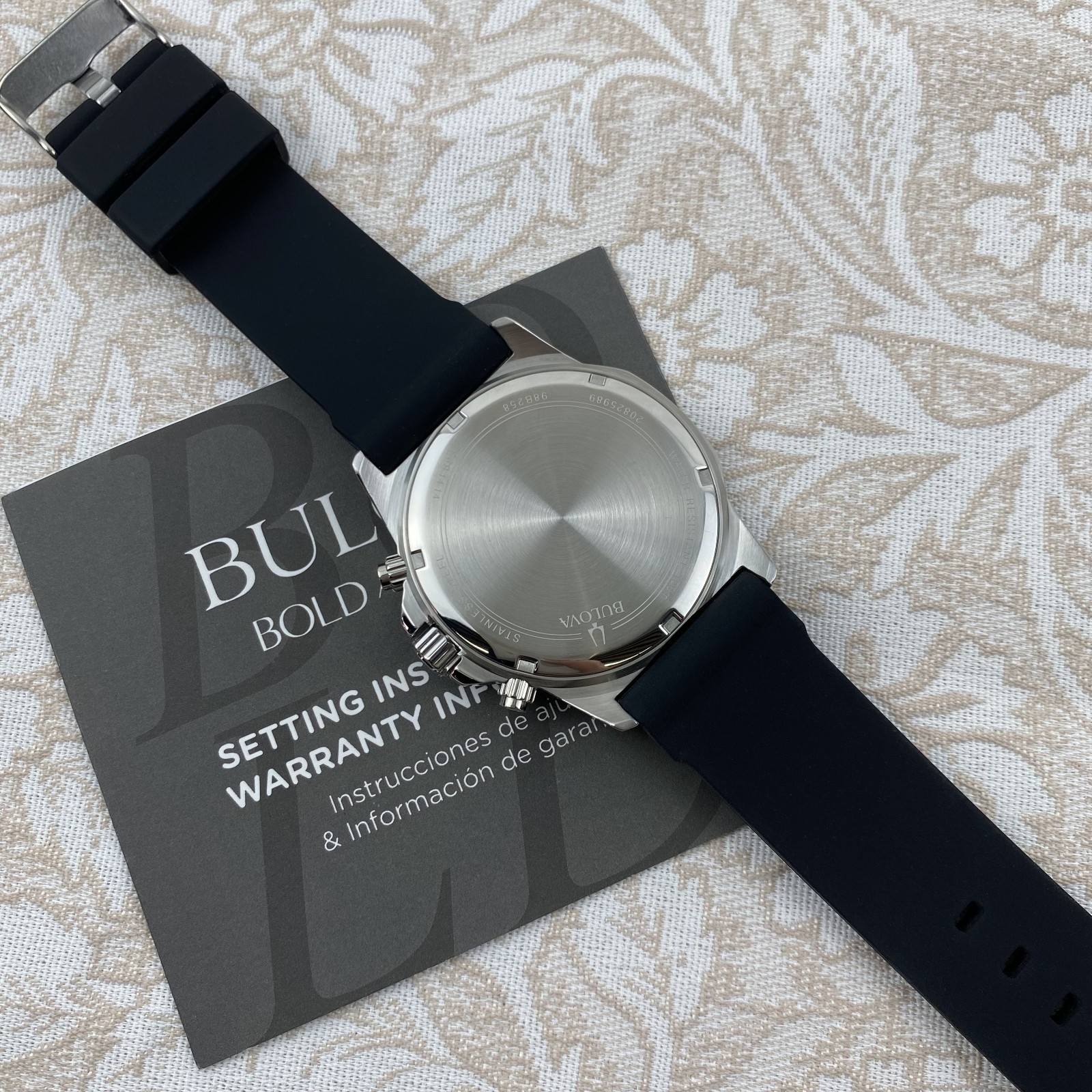 Bulova Marine Star 98B258 Automatic Blue Dial Black Rubber Strap Men's Watch