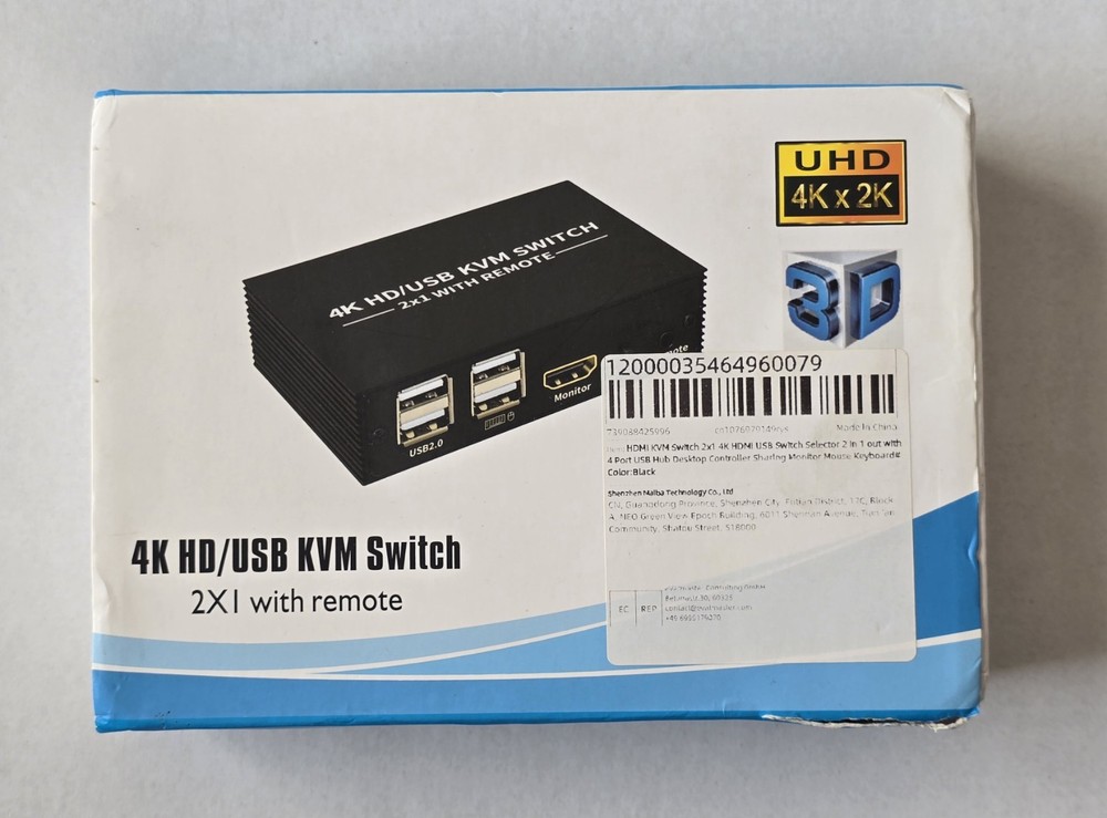 4K HD USB KVM Switch 2X1 with Remote New.