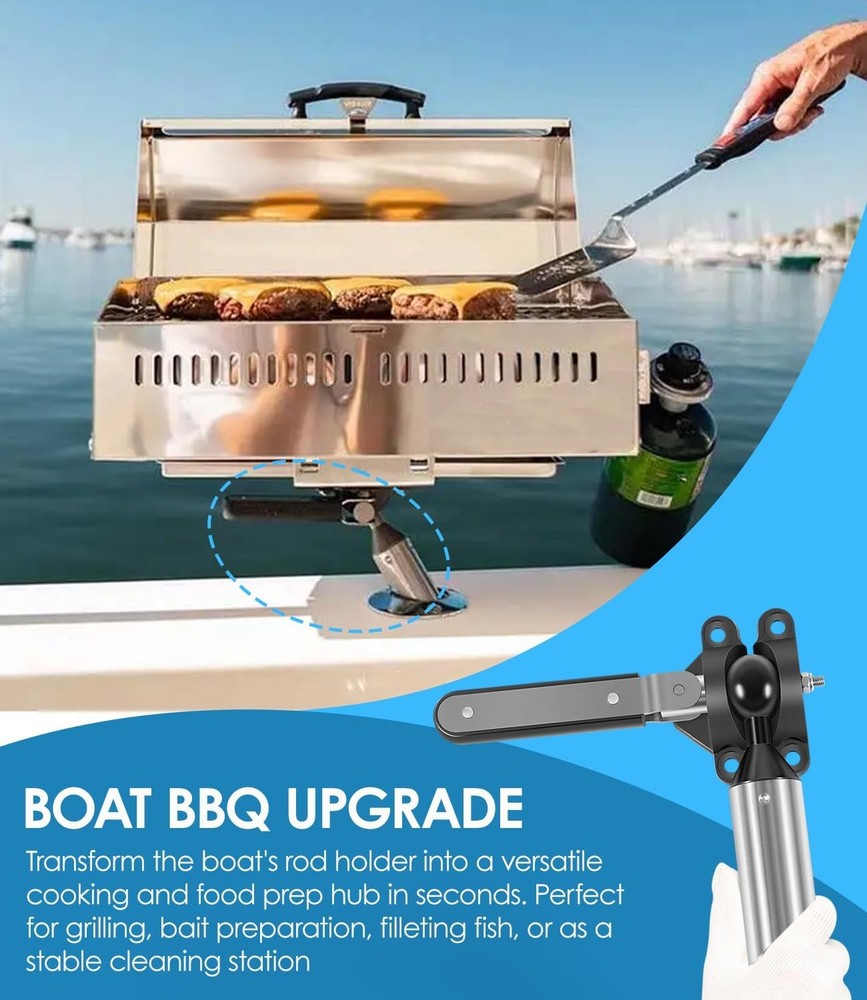 T10-355 Adjustable Fish Rod Holder Grill Mount for Magma All Rectangular Grills