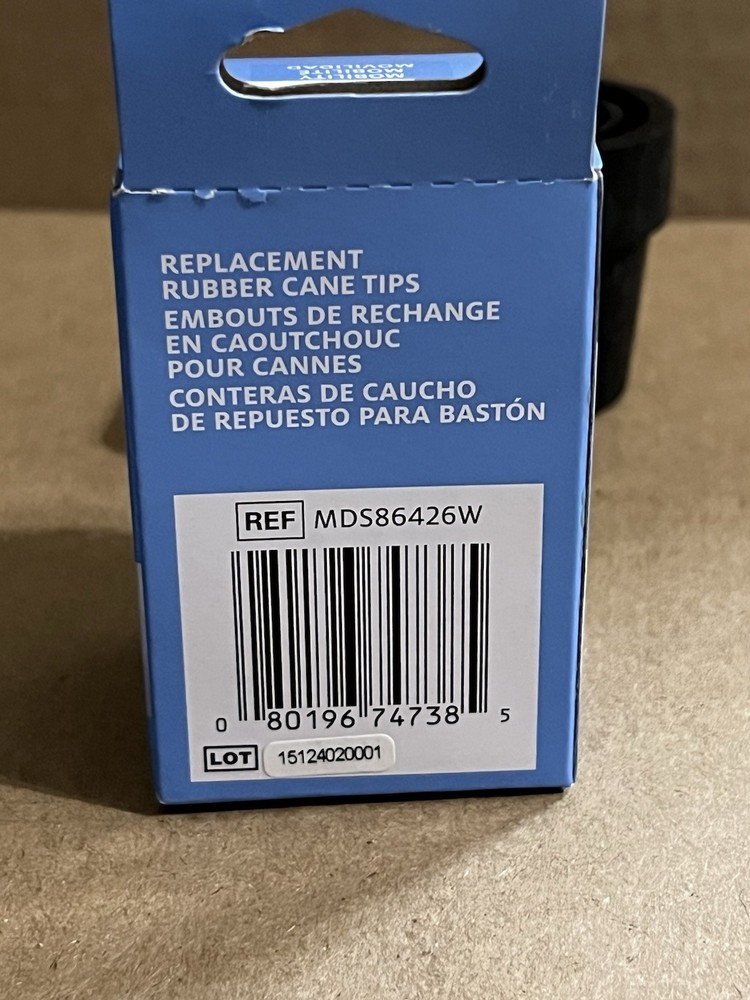 Medline Rubber Replacement Cane Tips Fits Canes 3/4" Diameter 2-Pack Pair New