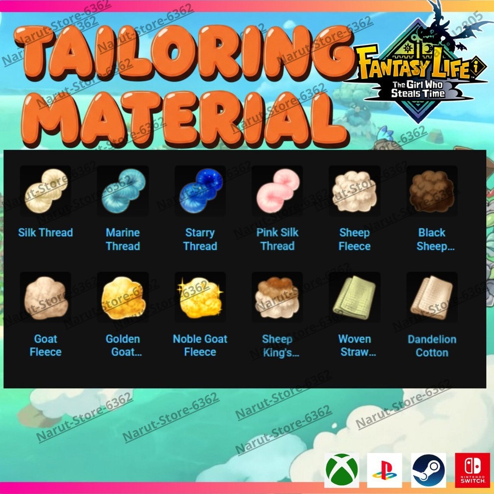 Fantasy Life I: Tailoring Material Bundle🌟 Crafting Material Ítems for Tailor