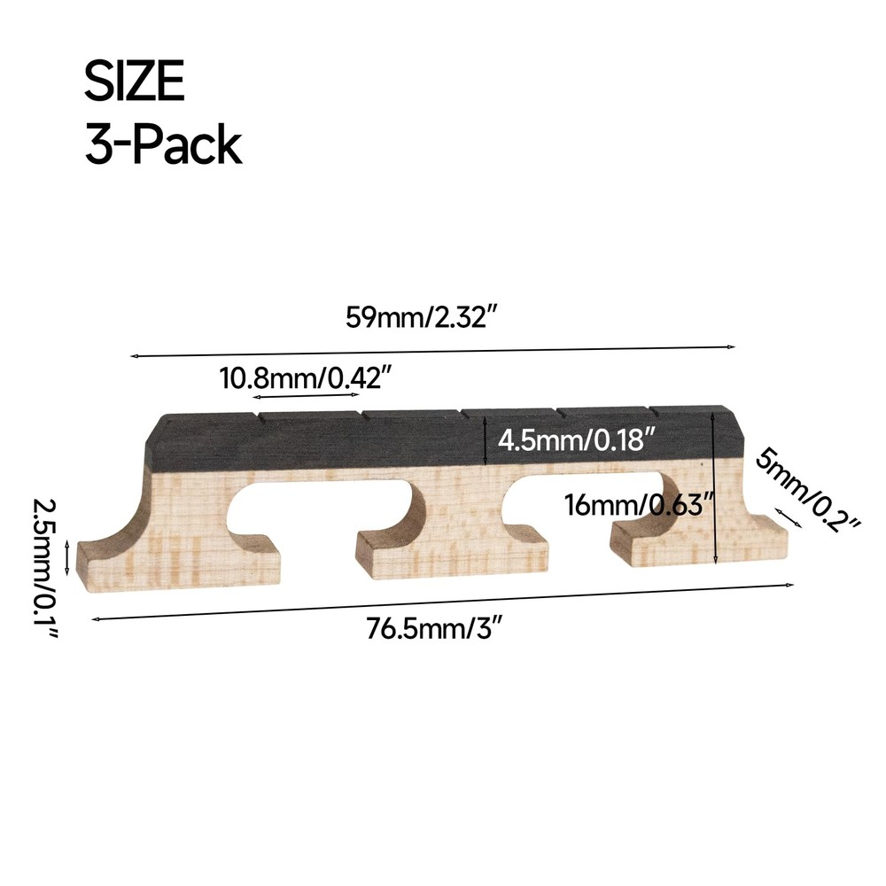 Soundspire 3-Pack 5-String Banjo Bridge, Ebony Maple 5-String, multi-colored