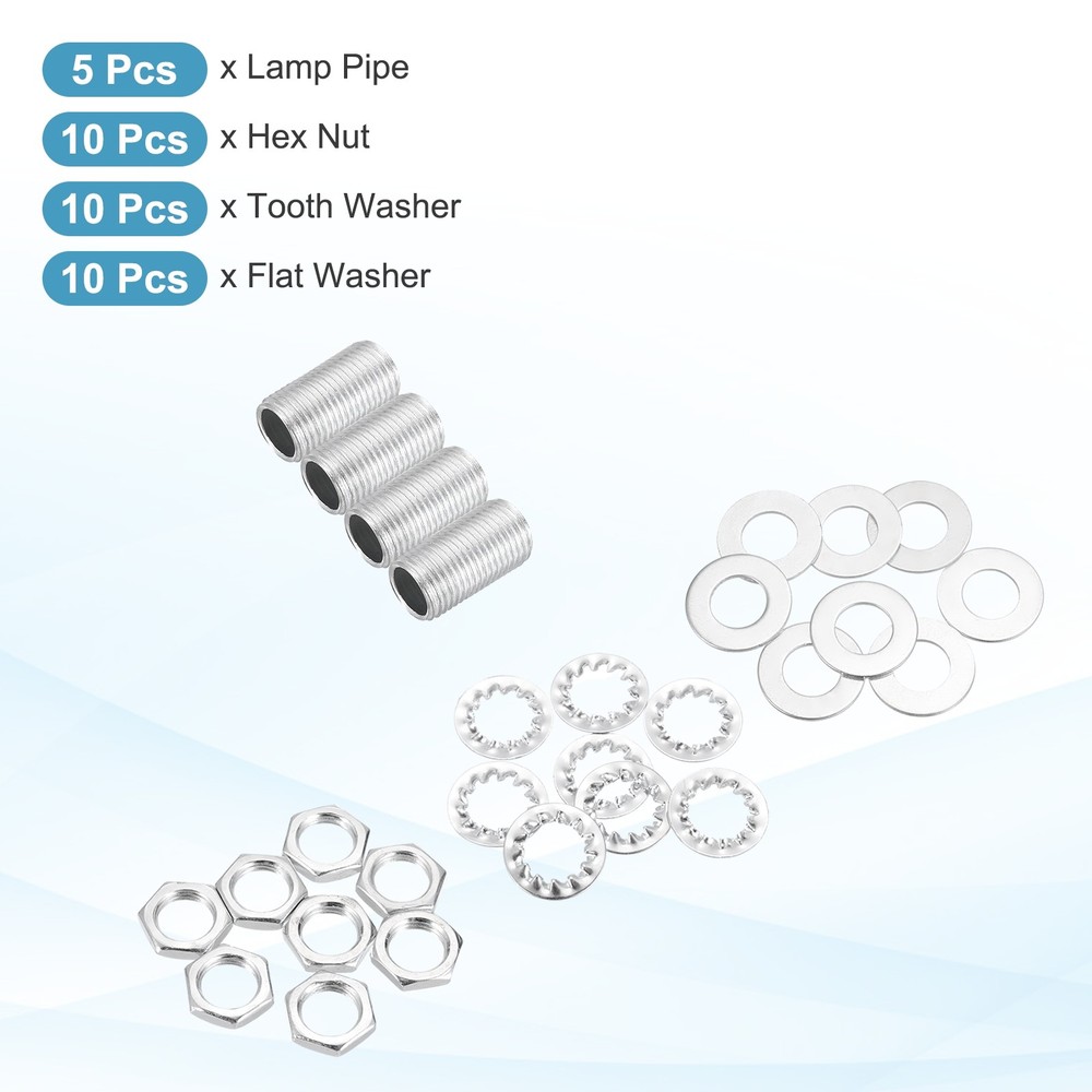 35Pcs 0.8" M10 Lamp Pipe Kit with Lock Nuts Washers for Assembly, Silver