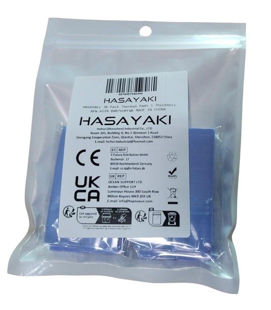 30 Pack Thermal Pads Set Multi Thickness Soft Self-Adhesive for Electronics Cool