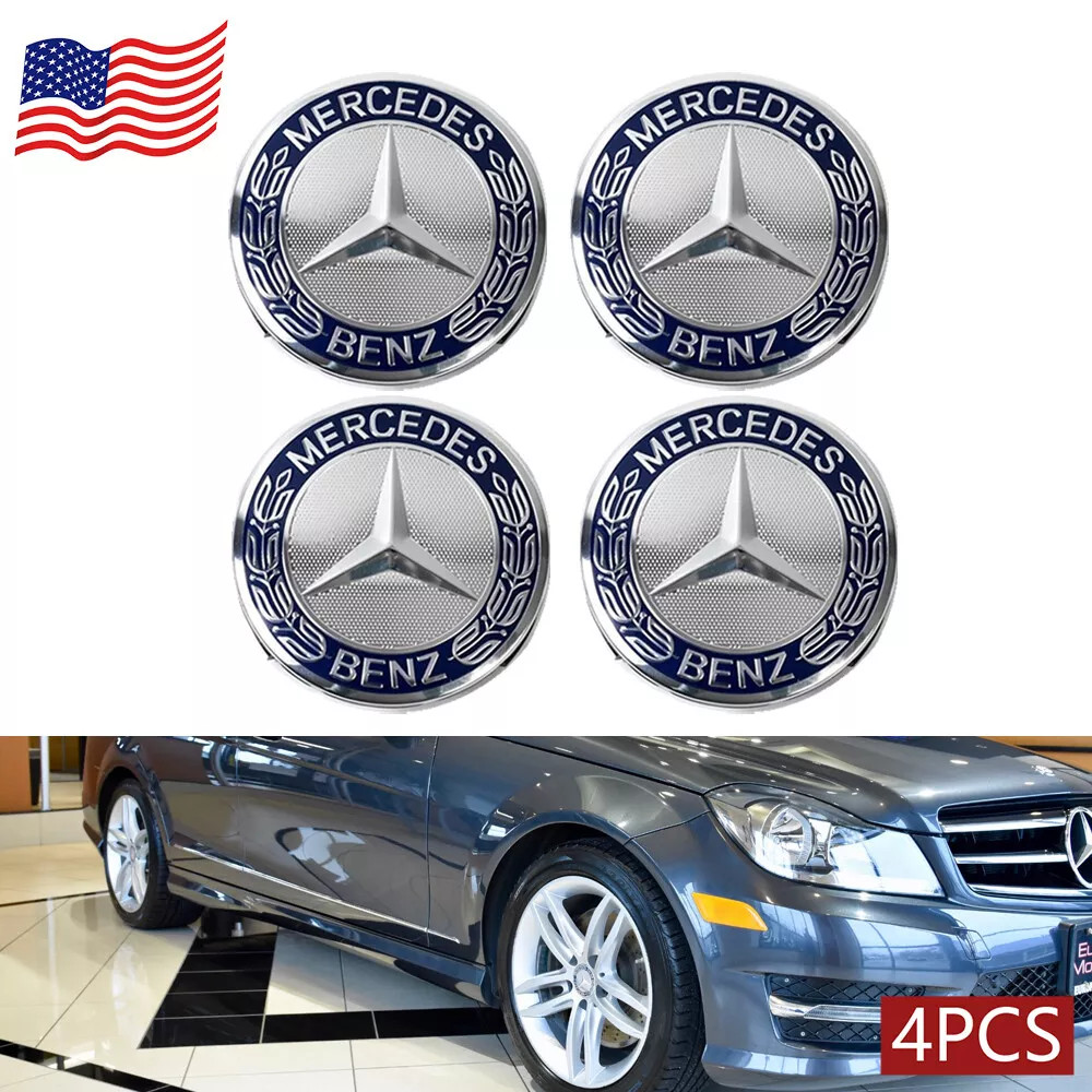 4Pack For Mercedes Benz Wheel Center Caps Emblem Rim Hub Cover Badge Blue 2.95in