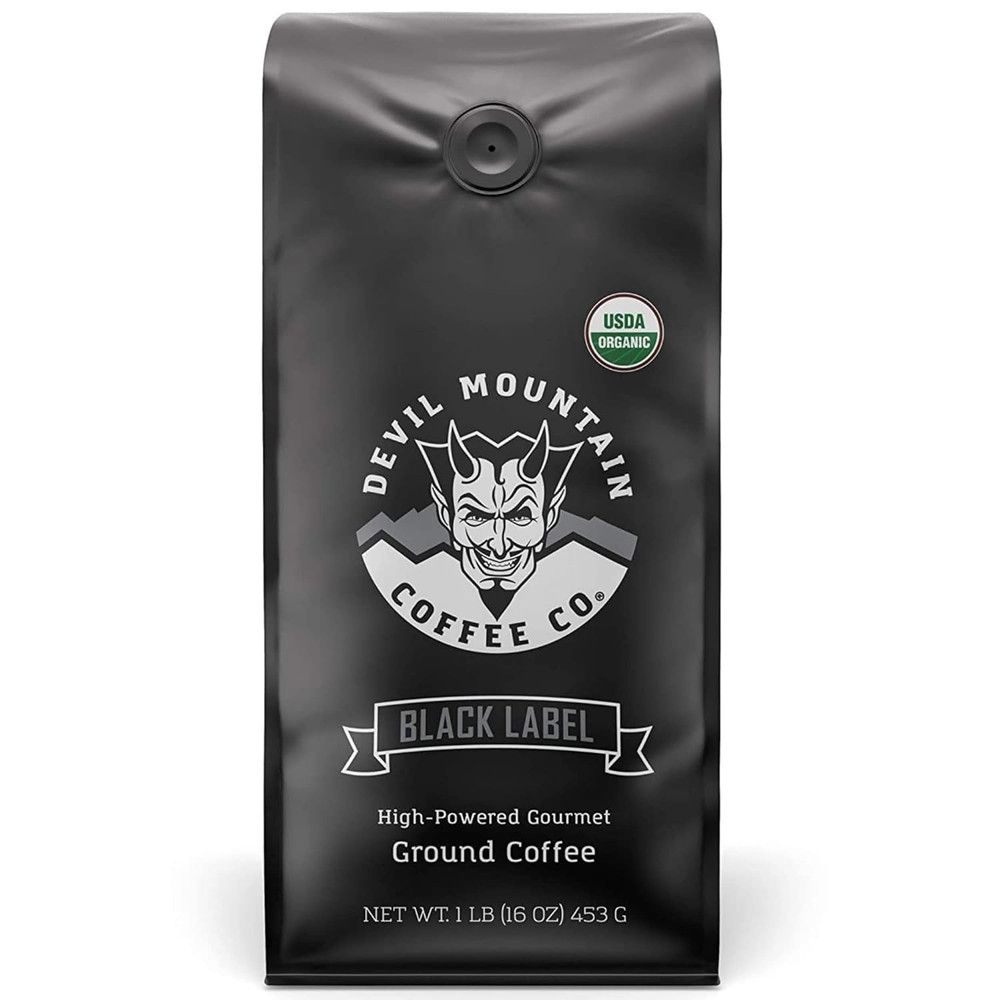 Devil Mountain Black Label Dark Roast Coffee, High Caffeine, 16 Oz Bag