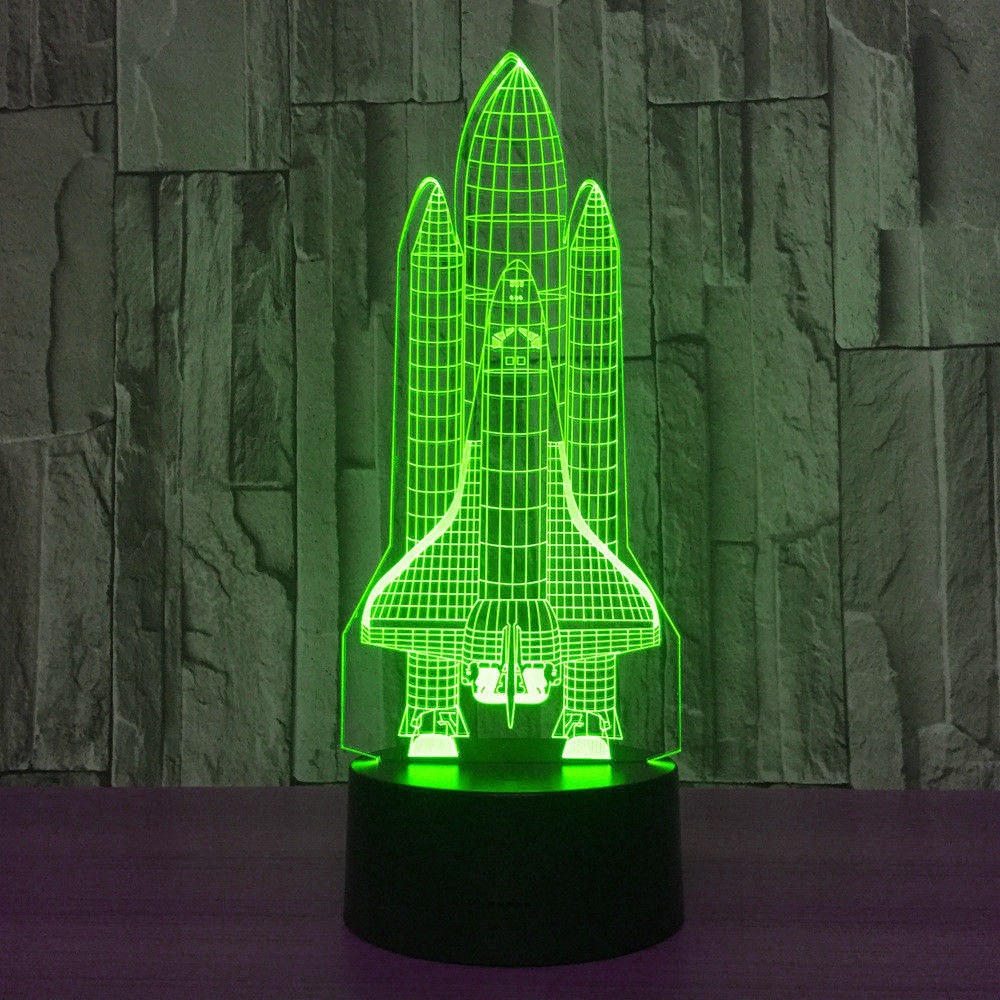 3D Space Rocket Night Light 7-Color Changing LED Table Lamp W/ Remote Control S
