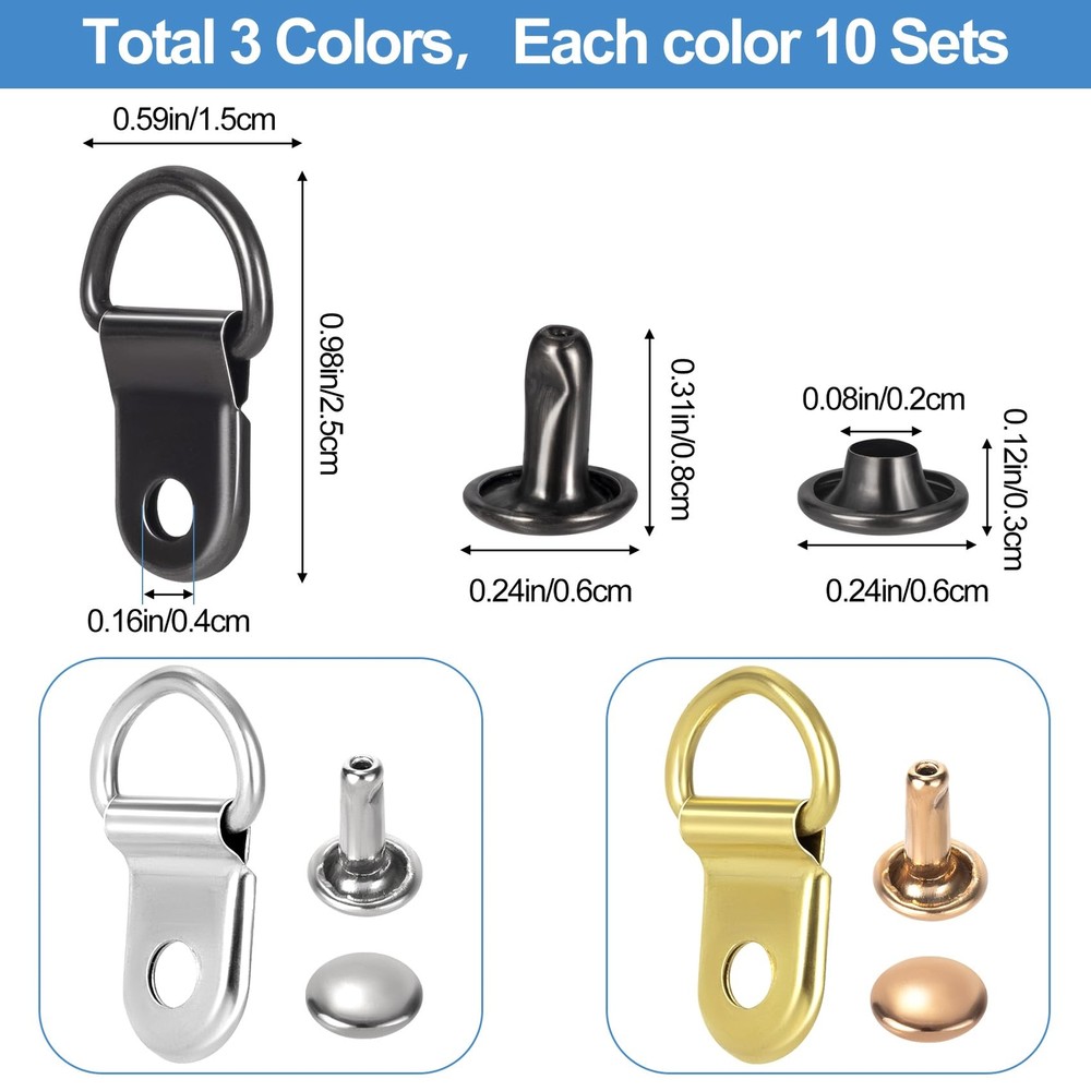 30 Sets Shoes Boots Lace Hooks Loop Ring with Rivets Shoe Boot Buckle D Ring