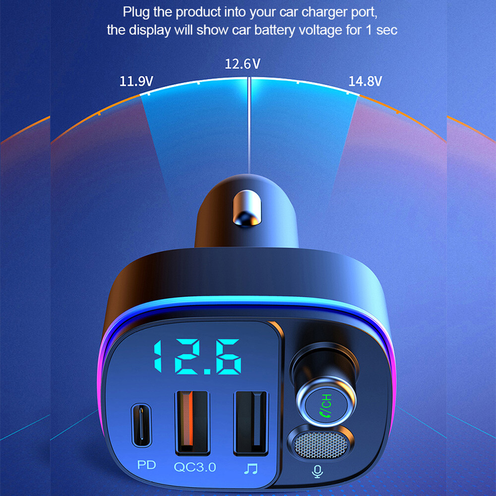 Bluetooth Handsfree Car Kit FM Transmitter MP3 Player QC3.0 Dual USB Car Charger