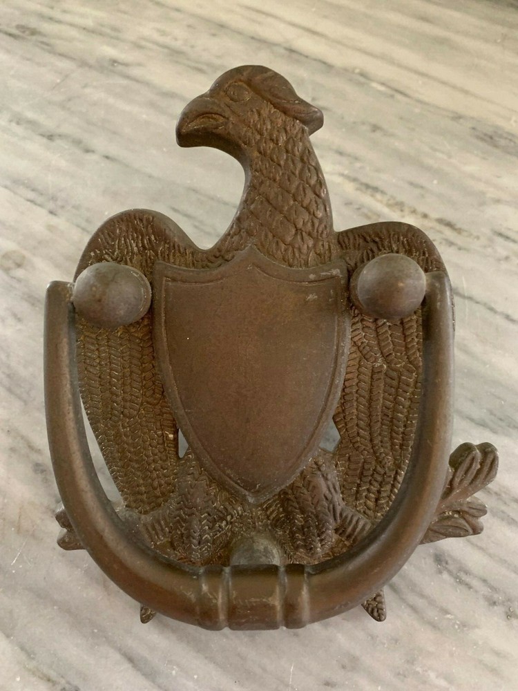 VINTAGE EAGLE WITH SHIELD BRASS DOOR KNOCKER