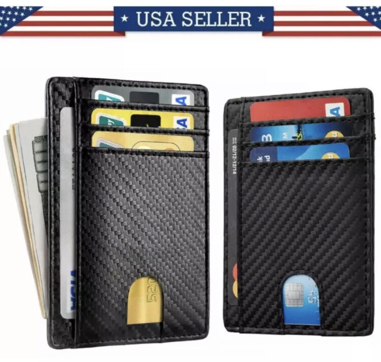 Front Pocket Minimalist Carbon Fiber Slim Wallet RFID Blocking Credit Card