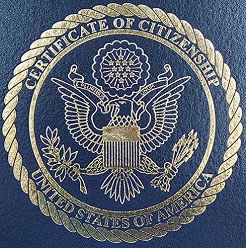 U.S. Citizenship and Naturalization Certificate Holder. Gold American Eagle l...