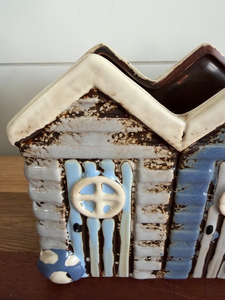 Triple Beach Hut Decorative Planter Ceramic Blue