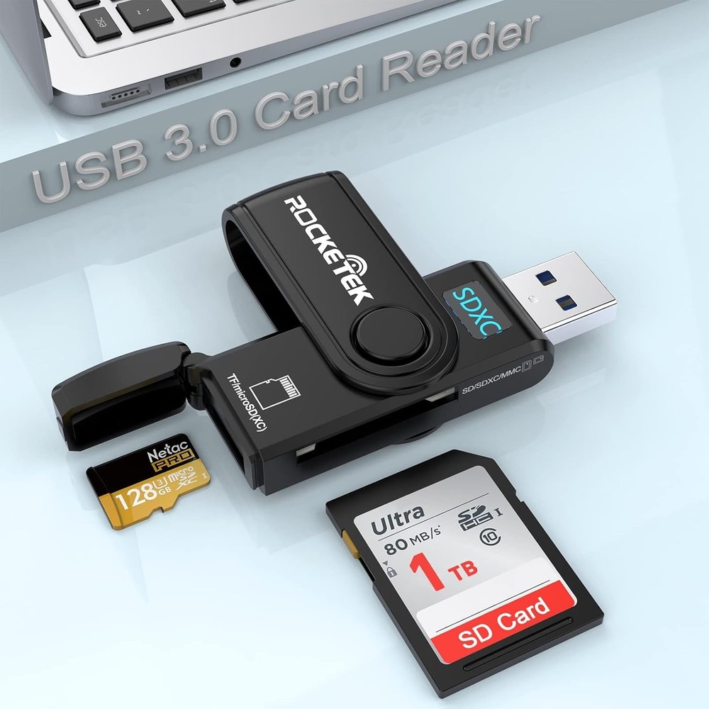 USB 3.0 SD Card Reader,  2 Slots Memory Card Reader with a Build-In Micro SD Car