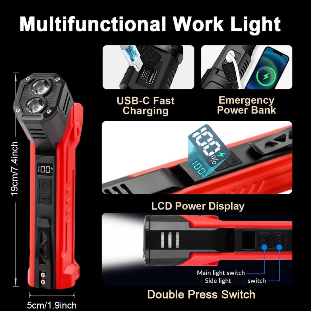 Rechargeable LED Work Light Portable 600LM Multi-Mode Flashlight Lamp Tool