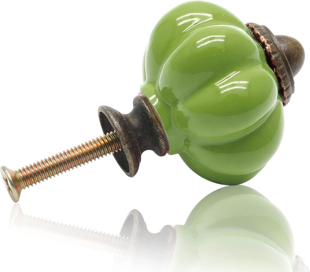 12pcs Grass Green Pumpkin Knobs, Vintage Ceramic Cabinet Handles, Drawer Pulls f