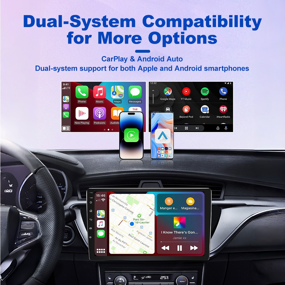 USB Plug Play 2-in-1 Wireless CarPlay Android Auto Adapter for Wired to Wireless