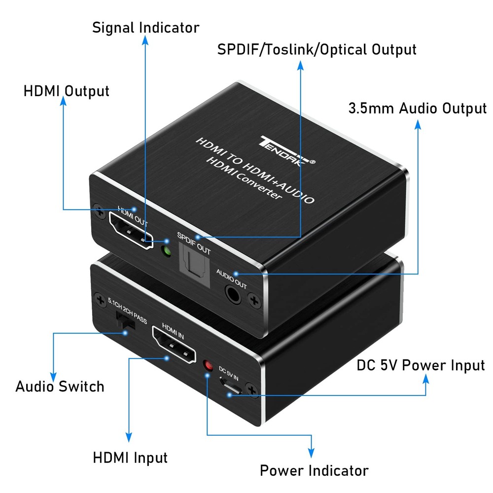 Tendak HDMI Audio Extractor, 4K 30Hz Extractor