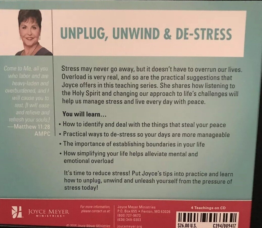 Joyce Meyer Unplug Unwind & De-Stress ( 4 CD Series)