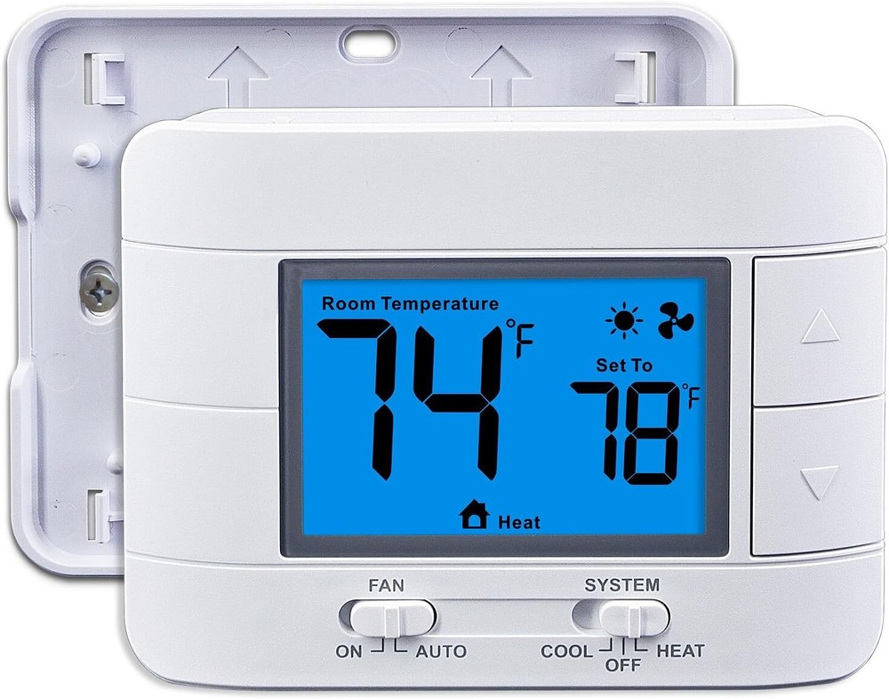Non Programmable White Thermostat For Single Stage Heating And Cooling Systems