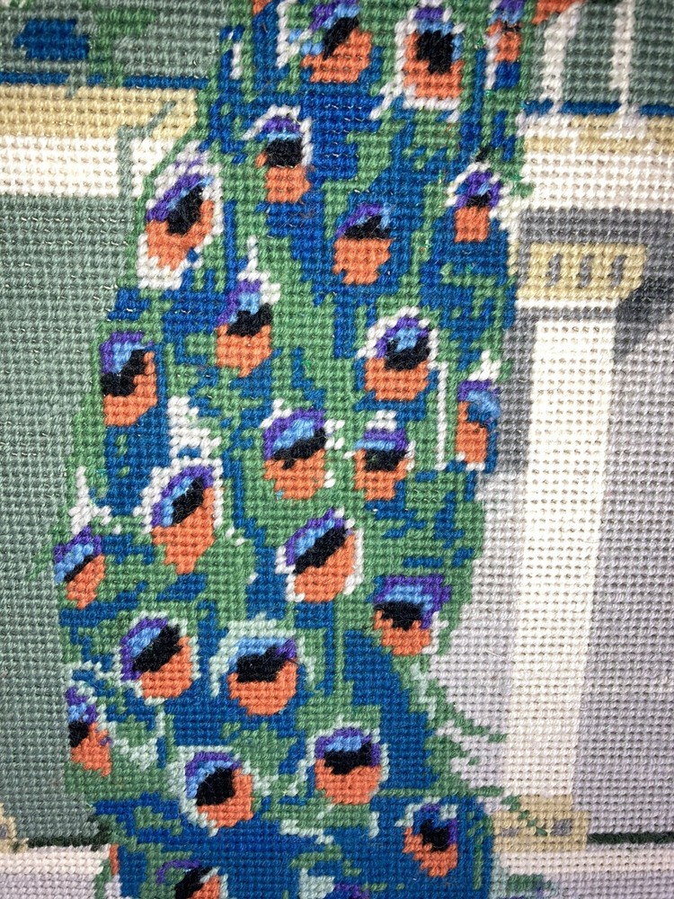 Needlework Peacock Scene Stunning And Large Complete Yarn